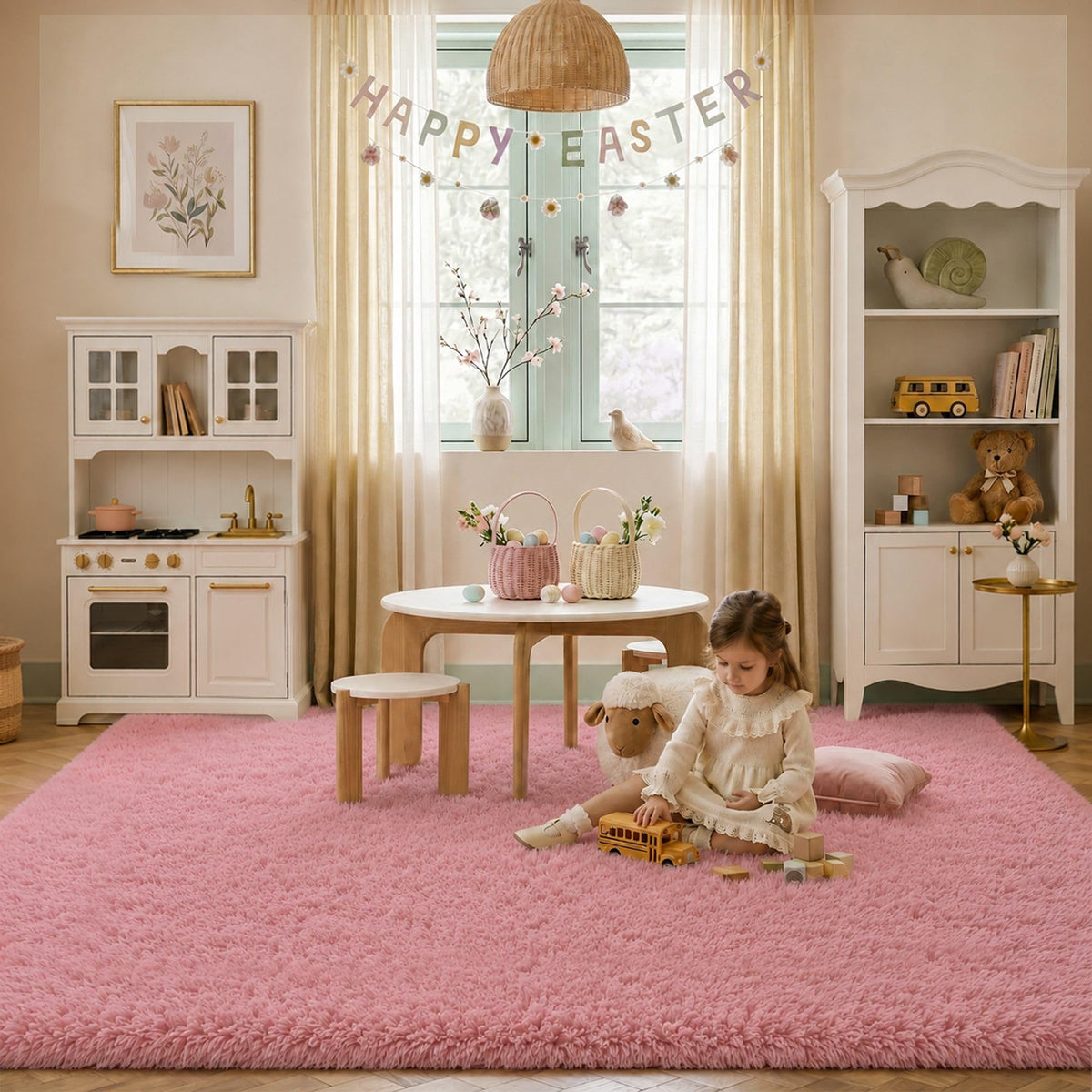 Baby Pink Fluffy Area Rug, Soft Washable, 2x5 Ft for Bedside