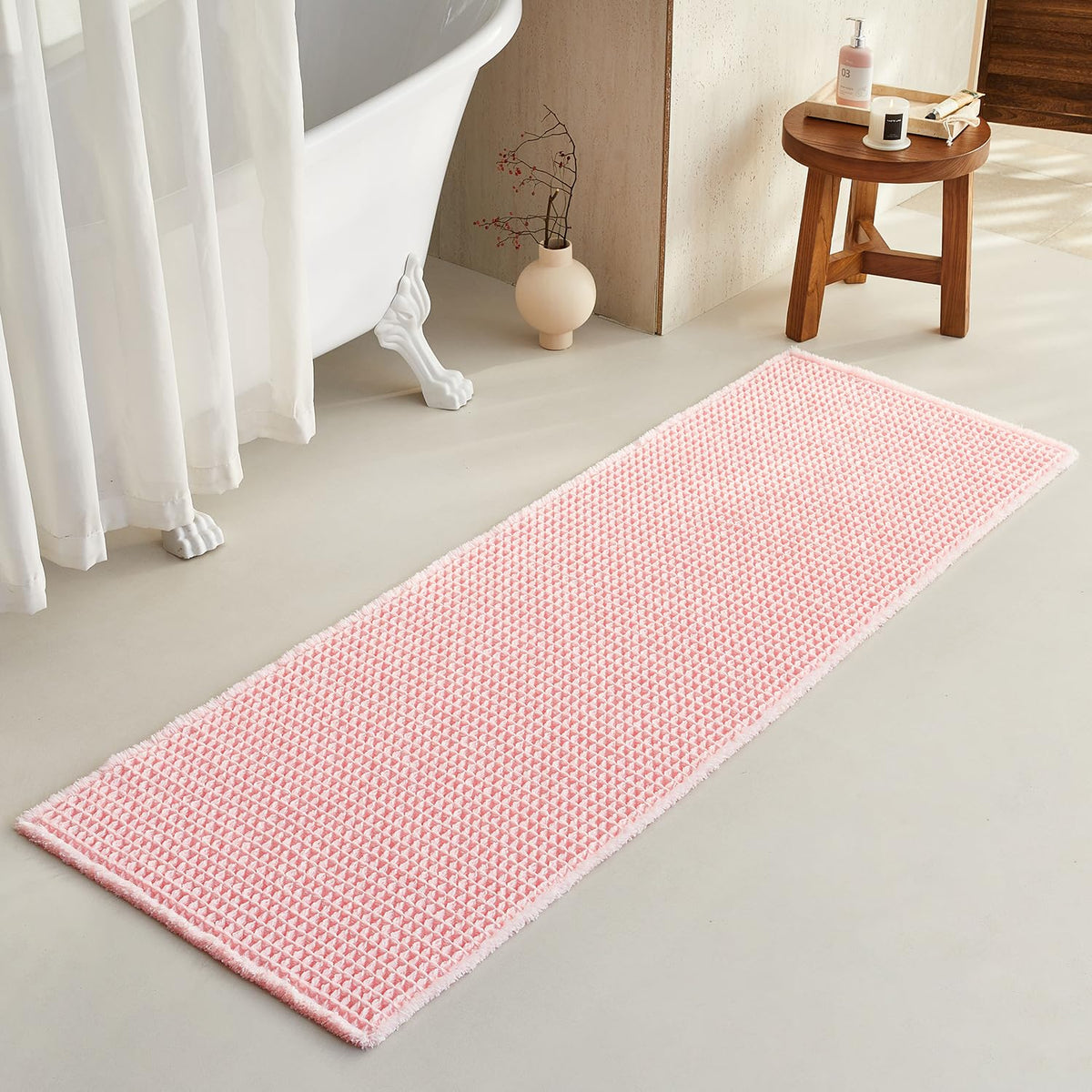 TYUU Waffle Bath Mat, Boho Bathroom Rugs Non Slip Washable, 30x20 Khaki