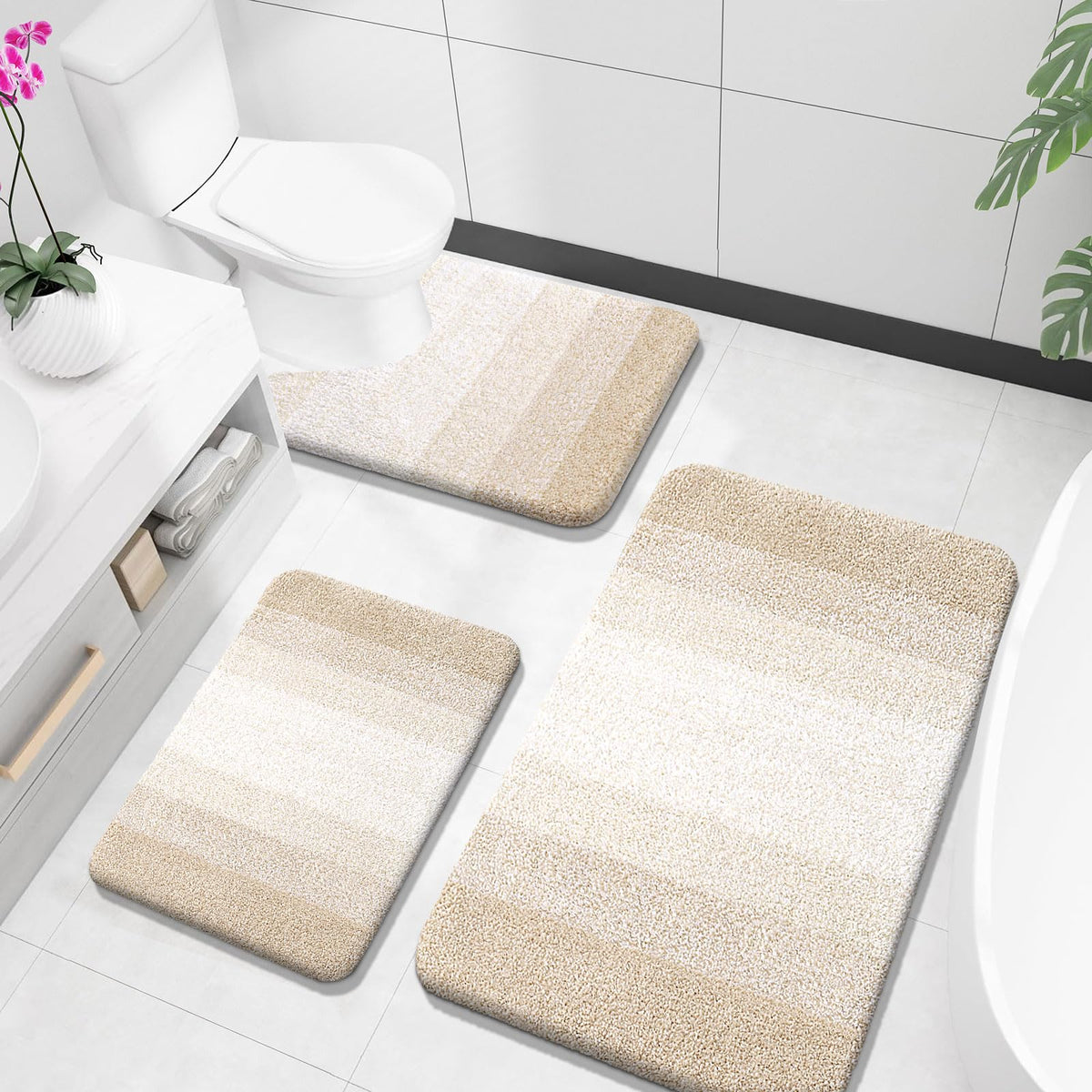 OLANLY Microfiber Bathroom Rugs Sets 3 Piece, Absorbent Bath Mats, Grey