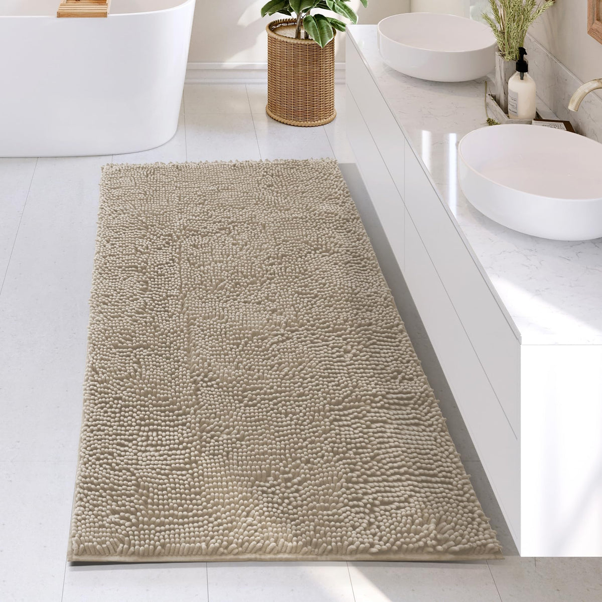 Hearth & Harbor Bathroom Rugs, Chenille Bath Mat - Machine Washable Bath Mats for Bathroom Non-Slip Backing Rubber, Quick Dry Bathroom Mat, 17 x 24 + 20 x 32 - Hunter Green