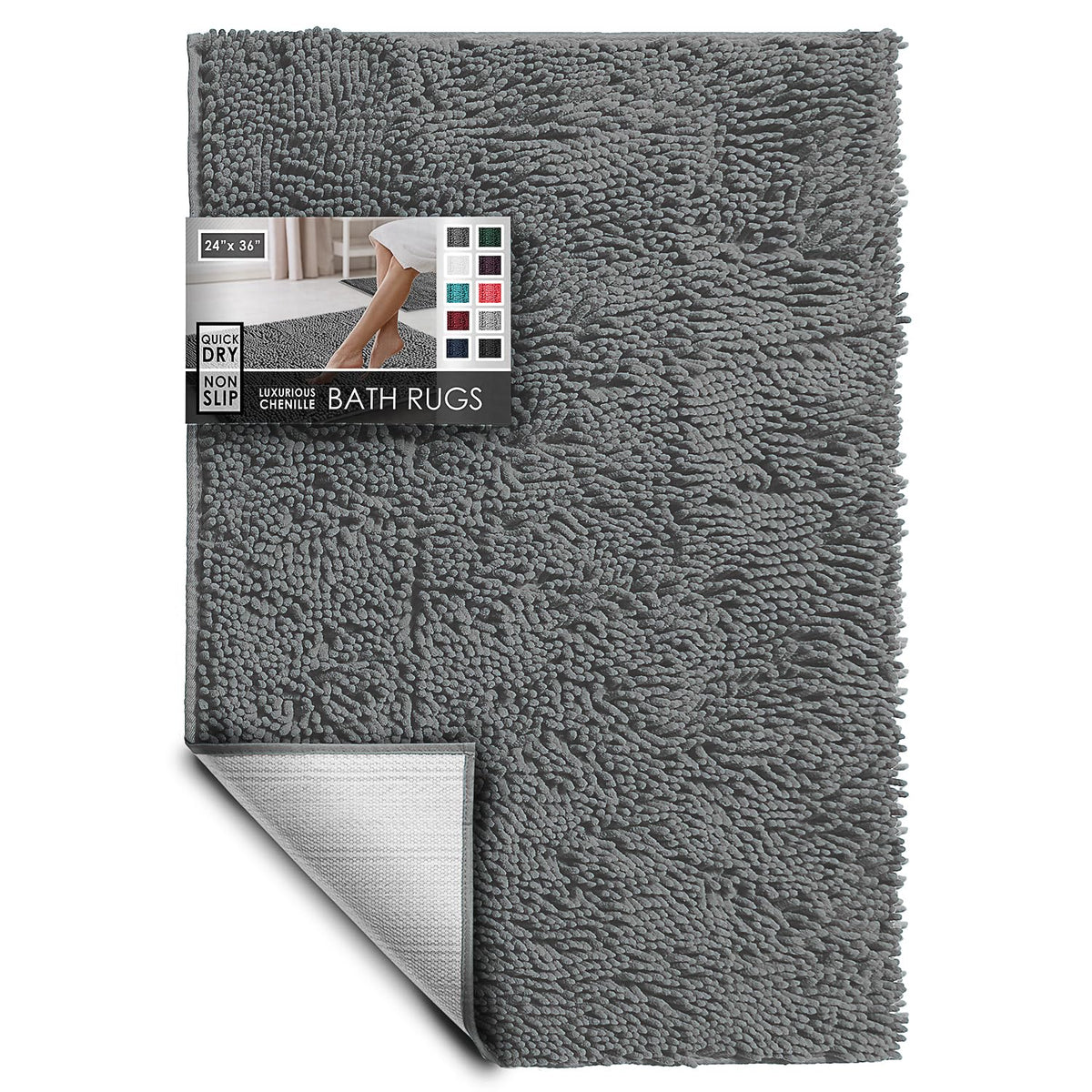 Hearth & Harbor Bathroom Rugs, Chenille Bath Mat - Machine Washable Bath Mats for Bathroom Non-Slip Backing Rubber, Quick Dry Bathroom Mat, 17 x 24 + 20 x 32 - Hunter Green
