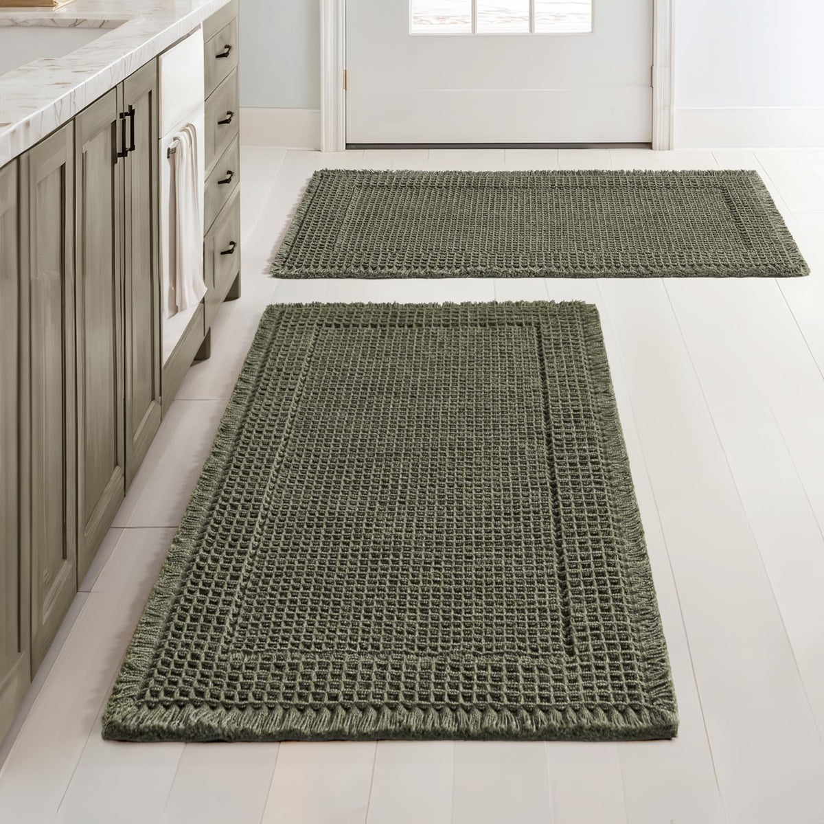MIULEE Set of 2 Waffle Bathroom Rugs Boho Bath Mat Brown 18x30 Inch