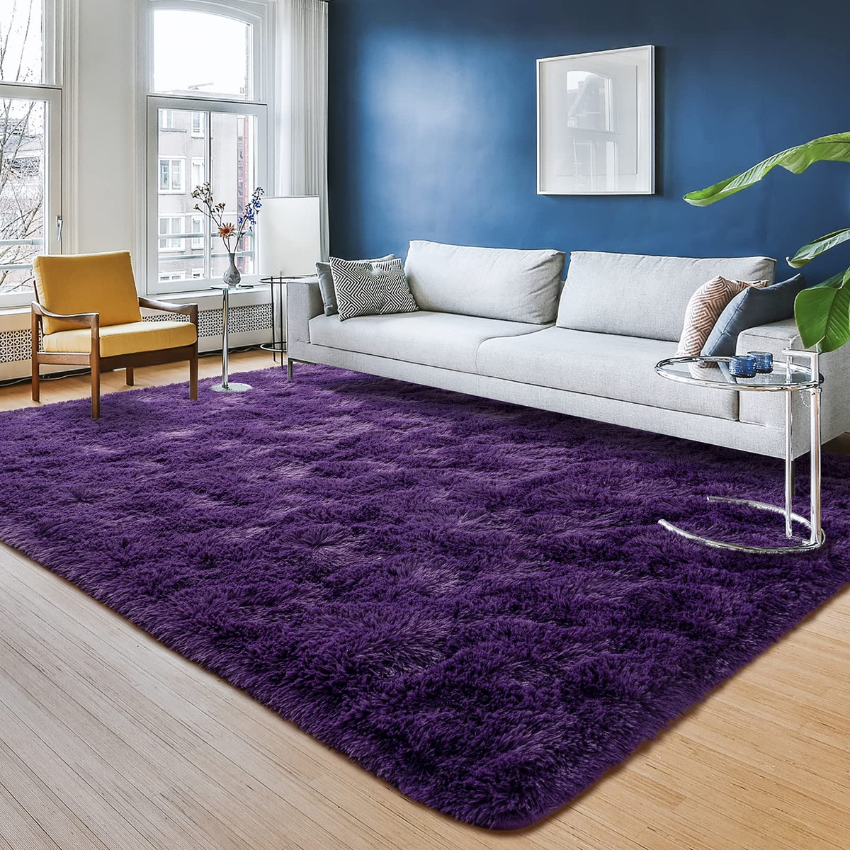 Przemy Fluffy Runner Rug for Bedroom Living Room, 2x6 Feet Dark Purple Shag Area Rugs, Soft Fuzzy Carpet for Bedside Nursery Kids Room College Dorm, Plush Throw Rug for Home Decor