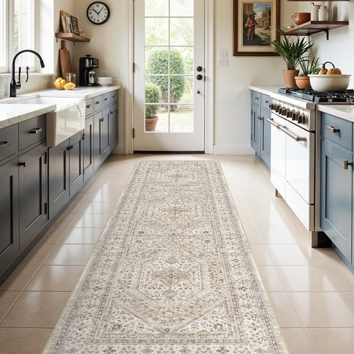 2x3 Washable Entryway Area Rug - Non-Slip Boho Throw Rugs Beige Gray