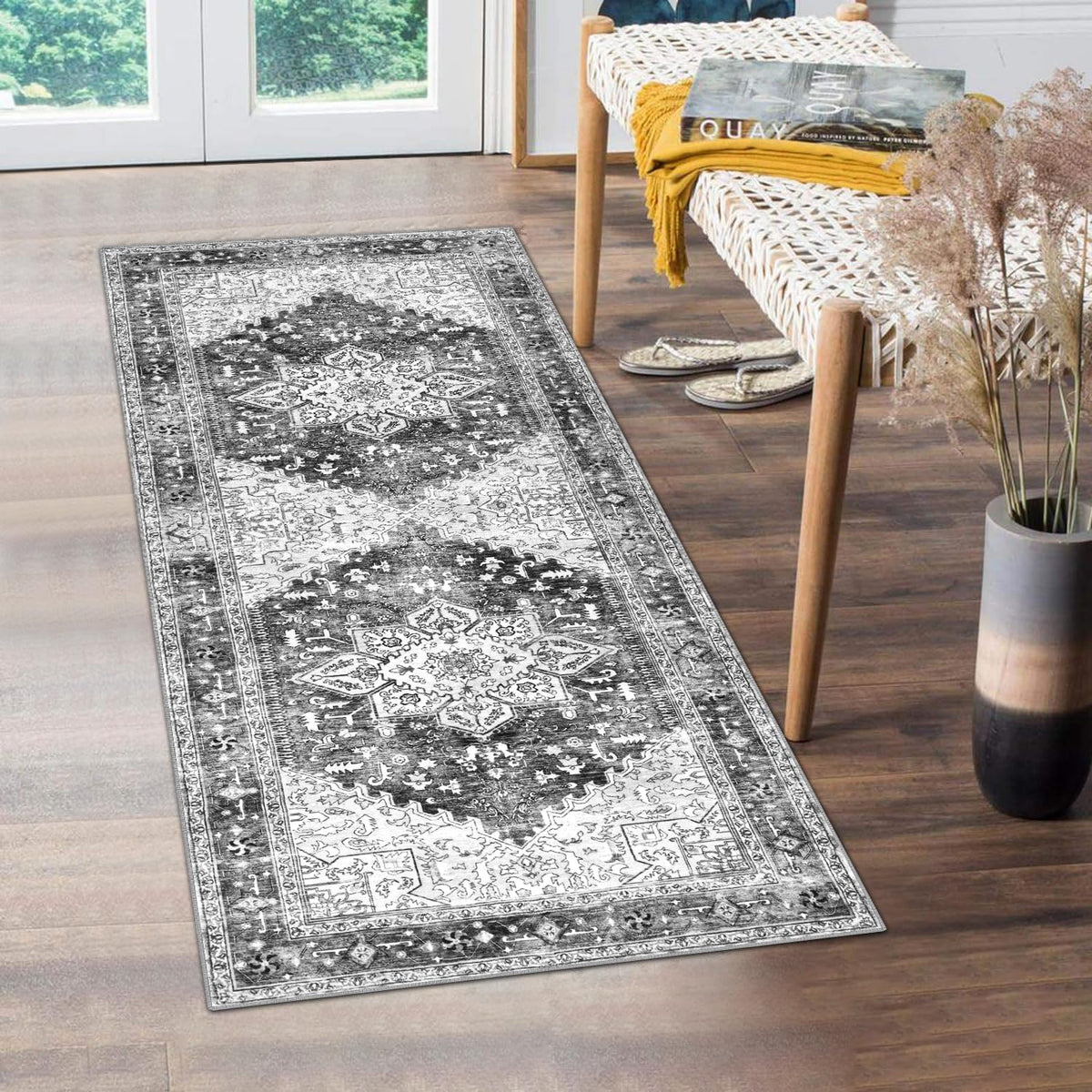 Yamaziot Washable Runner Rug, 2x8 Non-Slip Boho Vintage Hallway Kitchen Rug