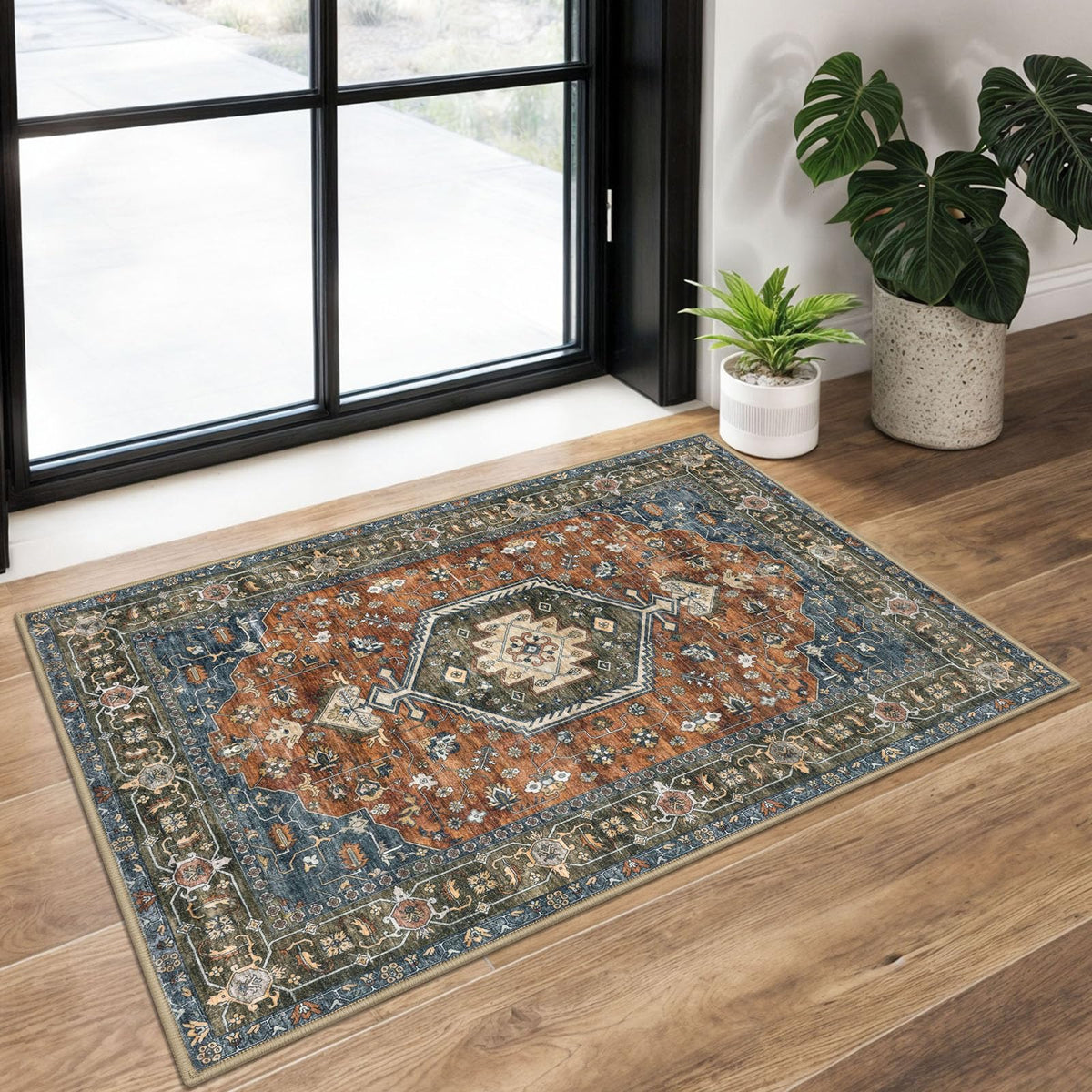 KUTA Entryway Rugs Indoor Washable Small Area Rug 2x3 Blue Entrance Carpet