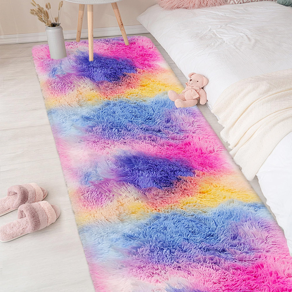 Soft Fluffy Beige Runner Rug for Bedroom, Bedside Long Rug Runner
