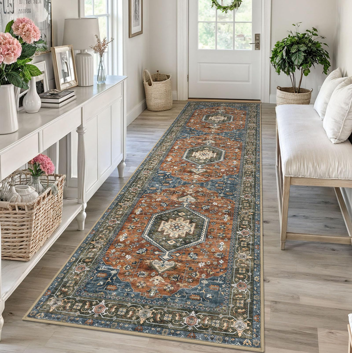 KUTA Entryway Rugs Indoor Washable Small Area Rug 2x3 Blue Entrance Carpet