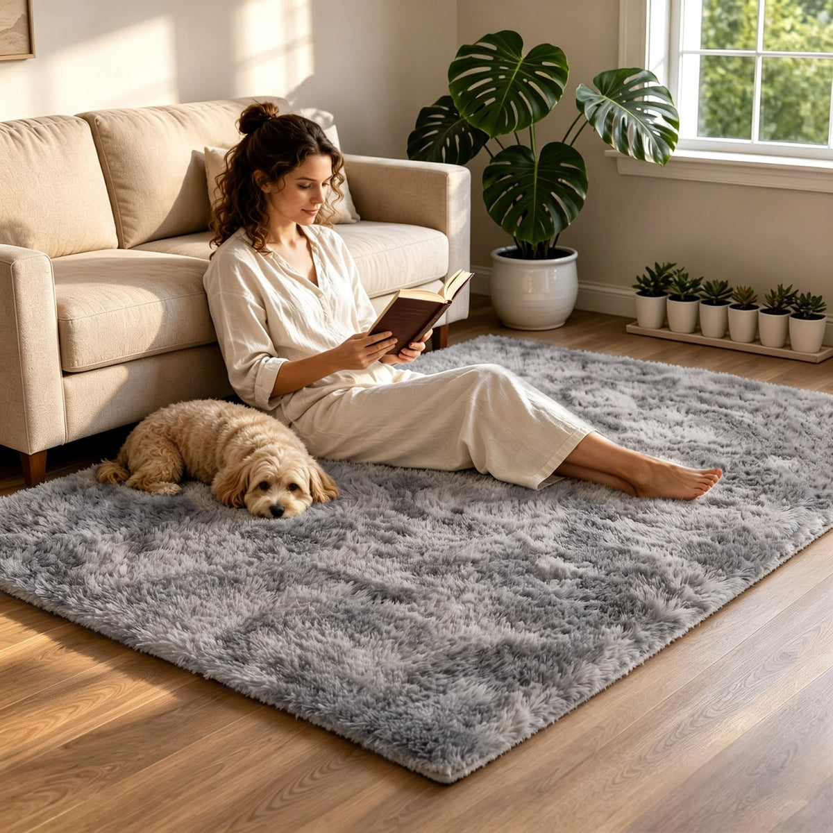 2x6 Dark Grey Fluffy Runner Rug for Hallway and Bedroom, Washable Soft Shaggy Carpet, Non-Slip Thick Shag Rug for Bedside and Living Room, Kids' and Girls' Nursery, Aesthetic Home Decor