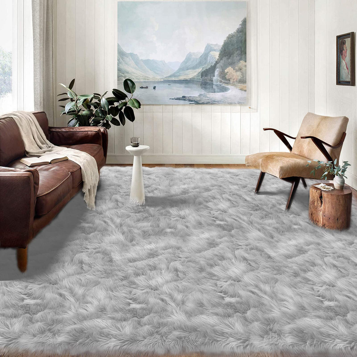 Latepis White Sheepskin Rug 2x3 Faux Fur Sheepskin Rug for Living Room Fluffy Washable Rugs for Bedroom Luxury Room Decor Furry Rugs Rectangle