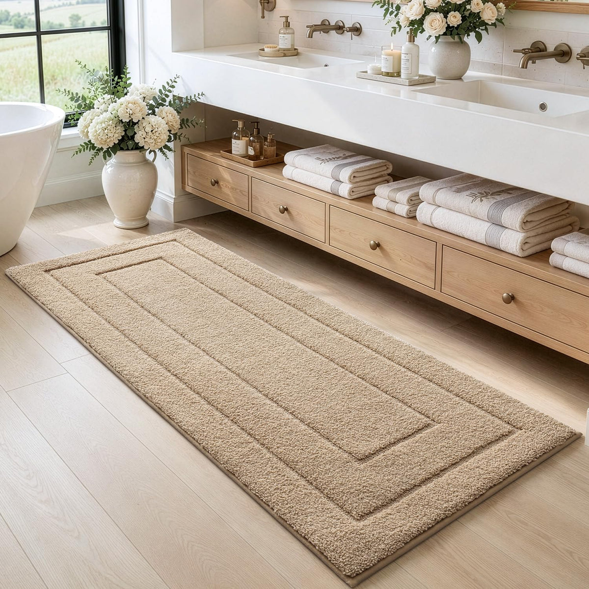 DEXI Bathroom Rugs 36x24, Non-Slip Bath Mat Soft Absorbent, Beige