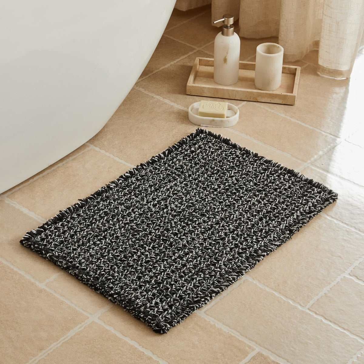 Triohero Waffle Bath Mat, Small Boho Bathroom Rugs Non Slip, 16x24 Khaki