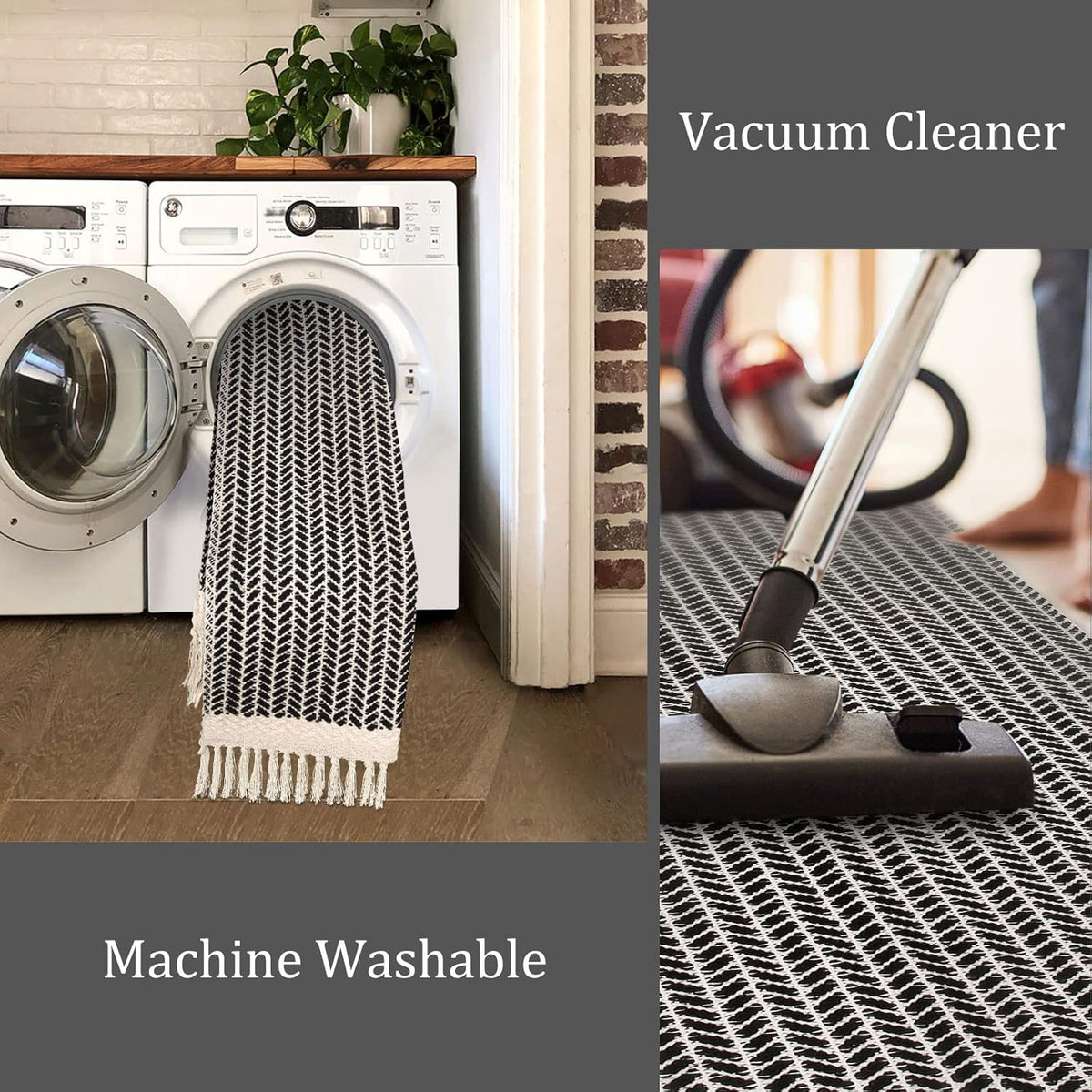 Lahome Belle Boho Bathroom Rugs, Small 2x3 Front Door Mat Lightweight Kitchen Rug Woven Cotton Area Rug with Tassels, Farmhouse Washable Black and White Throw Rug Low Pile Carpet for Entry Laundry