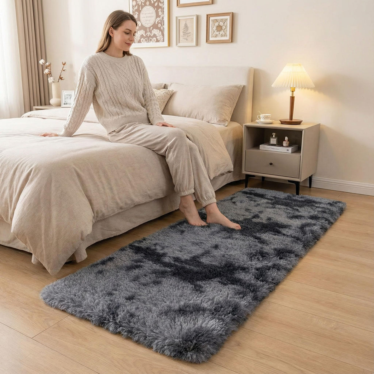 duduta Navy Blue Fluffy Plush Runner Rugs 2x6 ft Tie Dye Rectangle Shag Rug