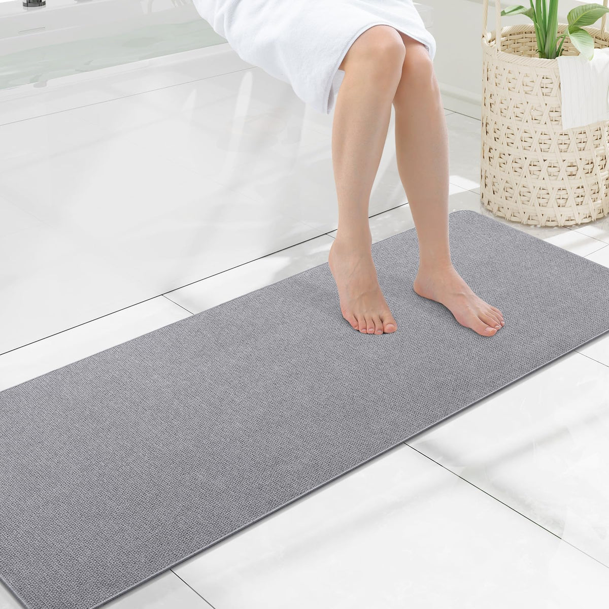 Smiry Ultra Thin Bath Mat 30X20, Non Slip Rubber Washable Bathroom Rugs