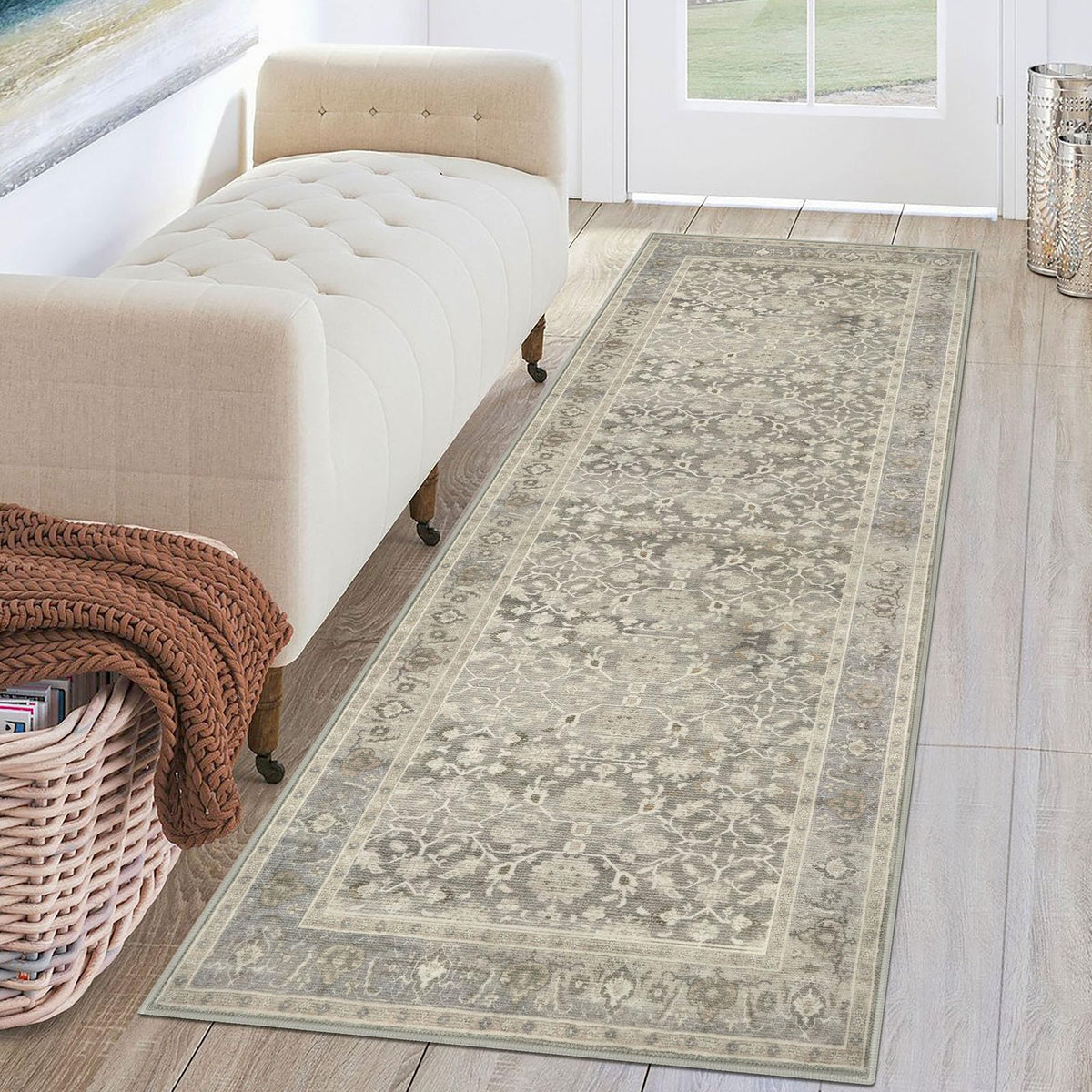 KUTA Vintage Floral Washable 2x3 Rugs for Entryway Blue Grey Beige