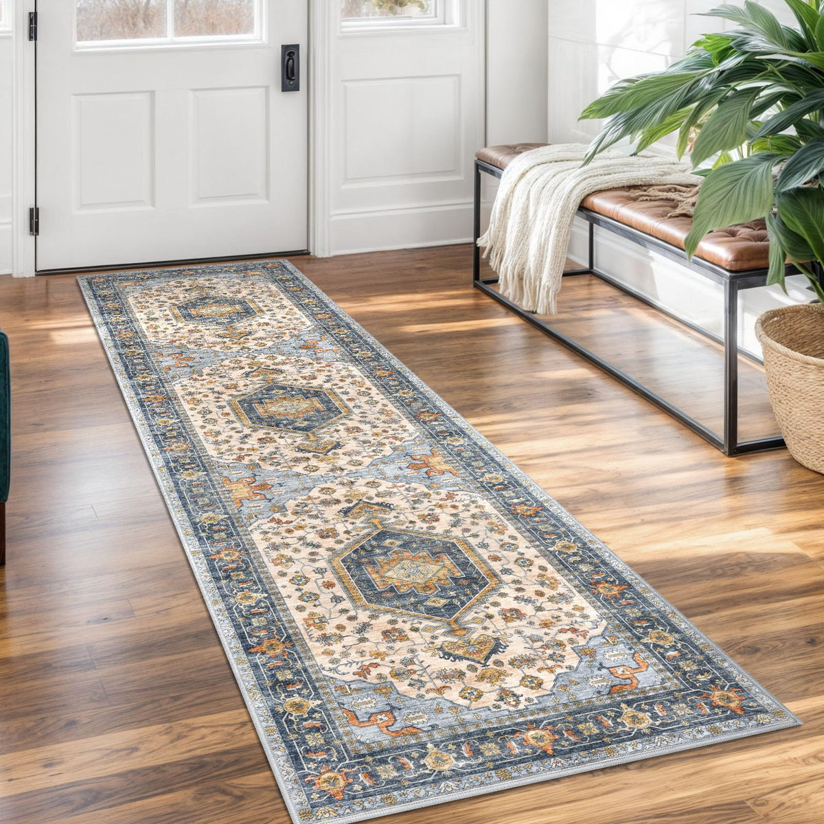 KUTA Entryway Rugs Indoor Washable Small Area Rug 2x3 Blue Entrance Carpet