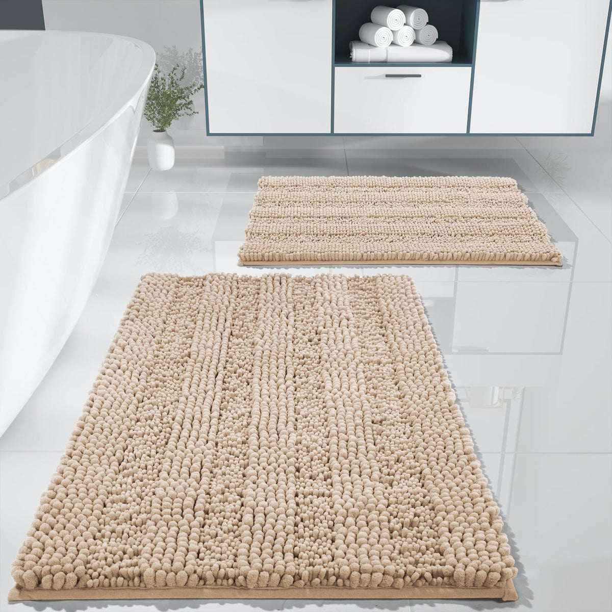 Yimobra Bathroom Rug Set 2 Piece, Absorbent Bath Mat Set, 32x20+24x17, Gray