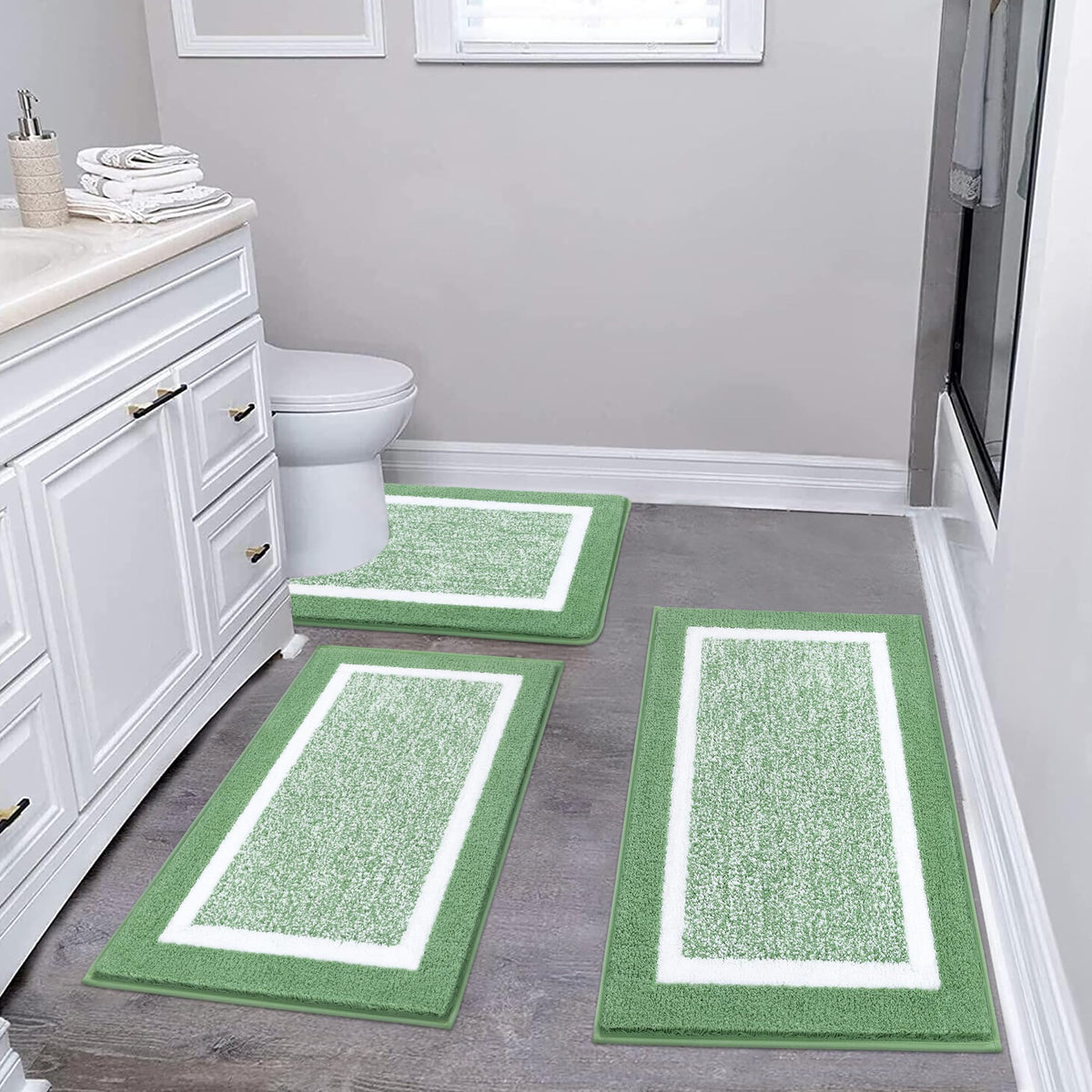 Pauwer Bathroom Rugs 3 Piece Set, Non Slip Washable Bath Mat, Dark Grey