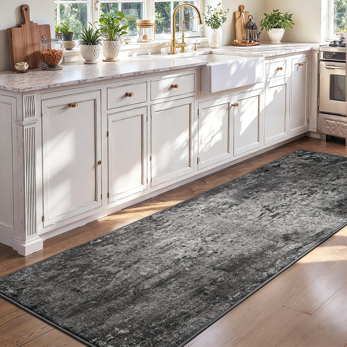 Ompaa 2x6 Rug Runners for Hallways Kitchen Runner Rug Non Slip Washable Grey Long Runner Rugs with Rubber Backing Soft Abstract Carpet Runner for Hallways, Kitchen, Bedroom, Bathroom, Entryway