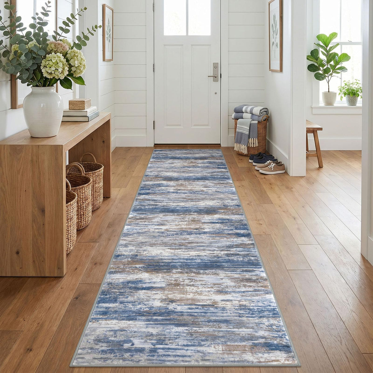 KOZYFLY Abstract Entryway Rug 2x3 Washable Door Mat Indoor Blue Beige