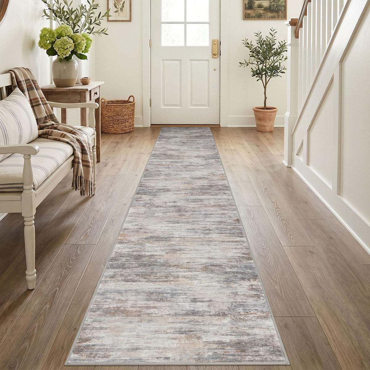 KOZYFLY Abstract Entryway Rug 2x3 Washable Door Mat Indoor Blue Beige