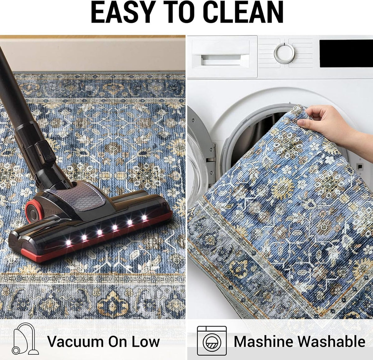 KUTA Vintage Floral Washable 2x3 Rugs for Entryway Blue Grey Beige