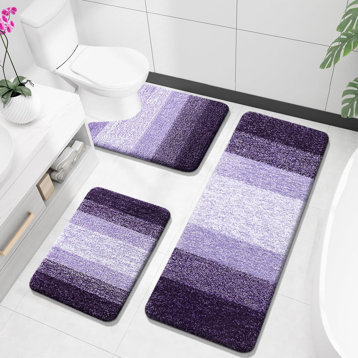 OLANLY Microfiber Bathroom Rugs Sets 3 Piece, Absorbent Bath Mats, Grey