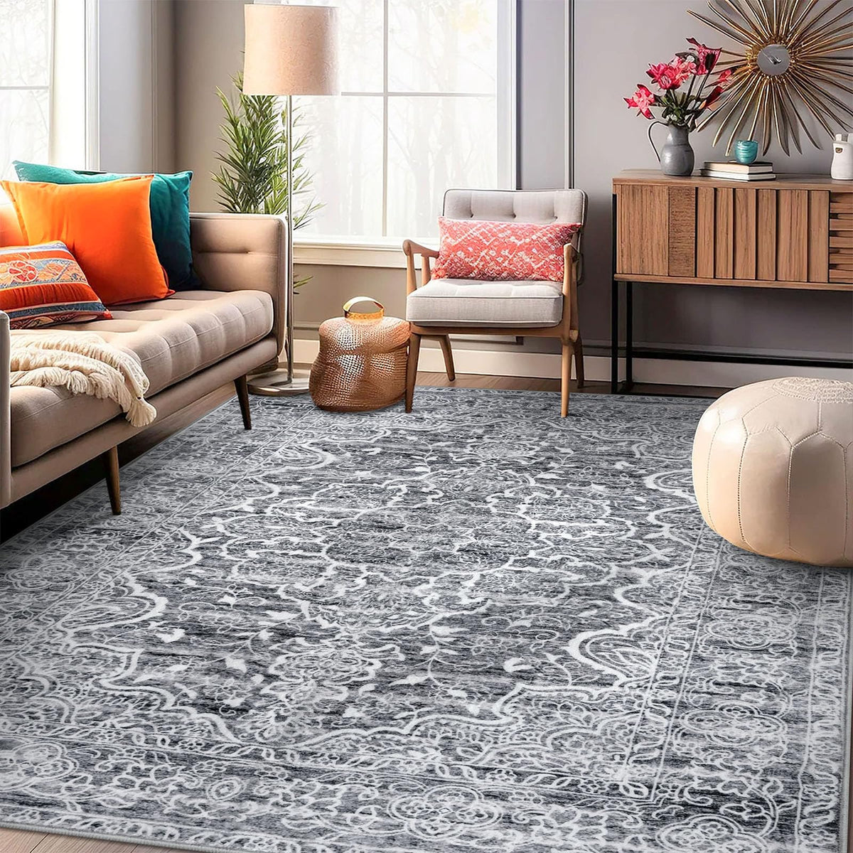 KUTA Entryway Rugs Indoor Washable Small Area Rug 2x3 Blue Entrance Carpet