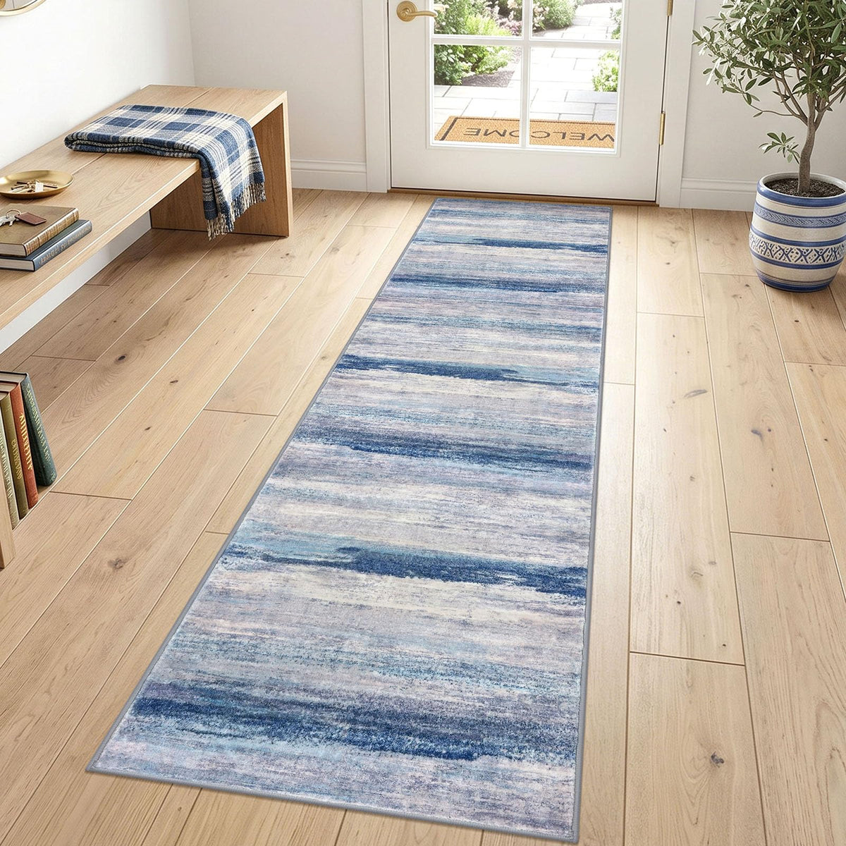 KOZYFLY Abstract Rugs for Entryway 2x3 Washable Small Area Rug Grey-Blue