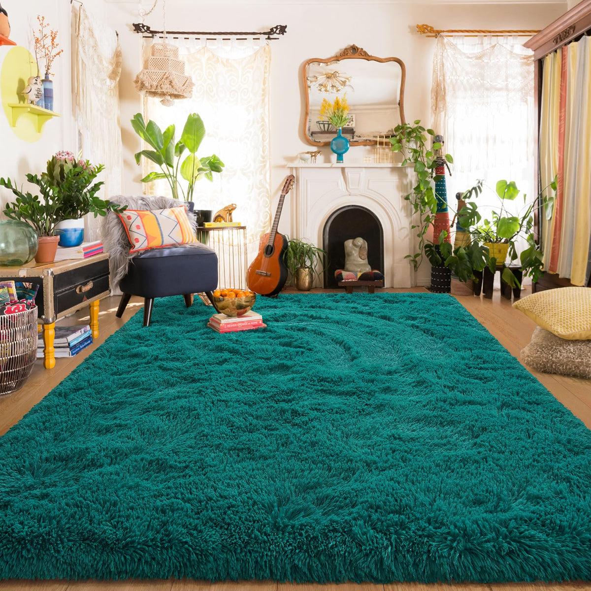 Amearea Shag Fluffy Small Rug, 2x4 Throw Rugs for Bedroom Girls, Black