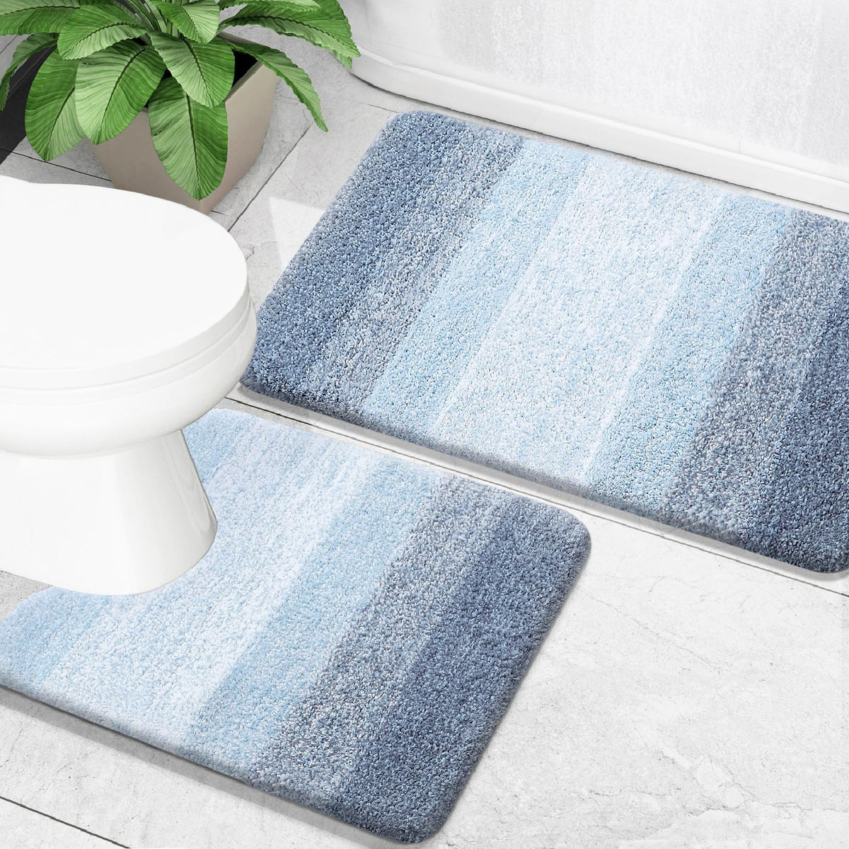 OLANLY Micorfiber Bathroom Rug Set 2 Piece, Soft Absorbent Bath Mats, Grey