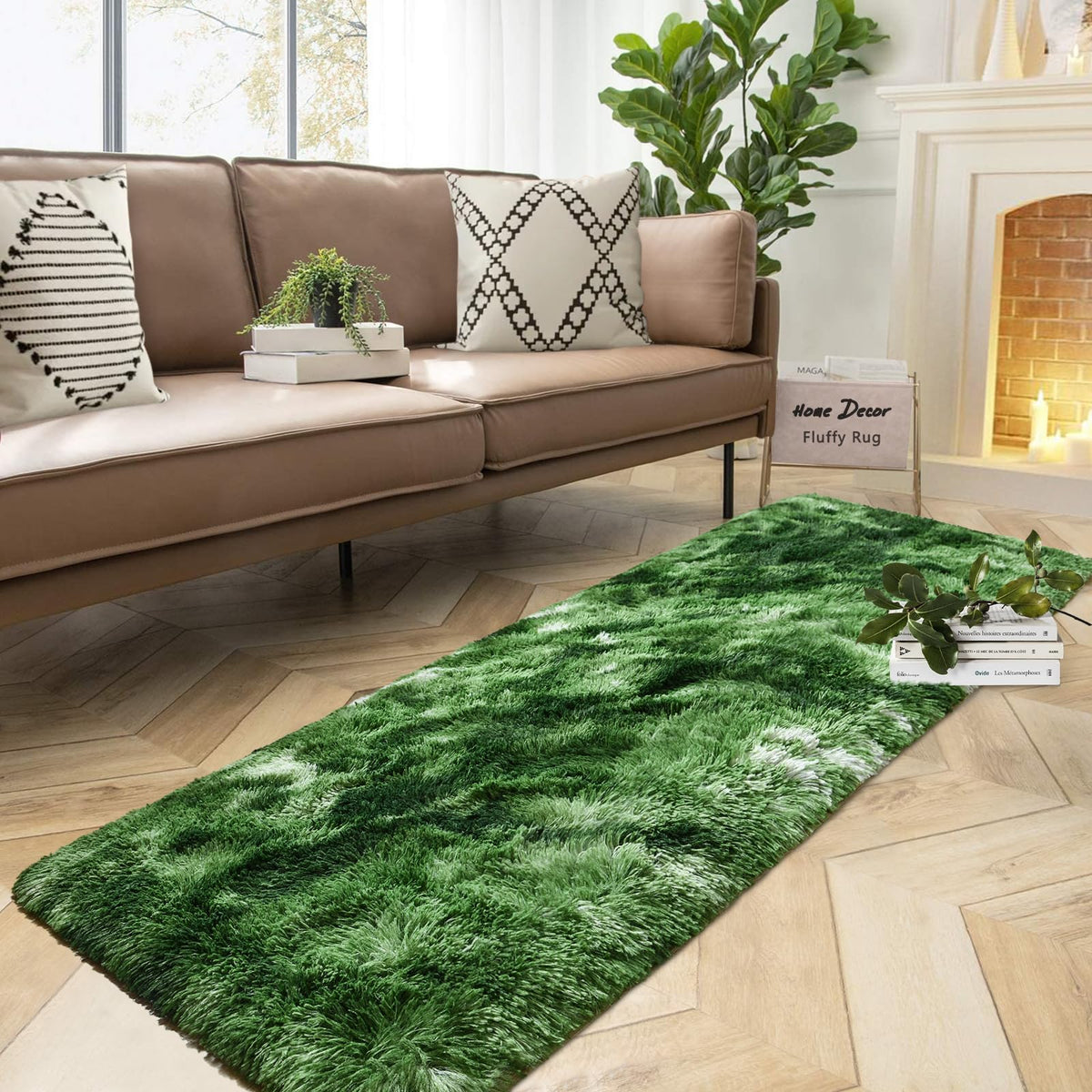 DweIke Fluffy Sage Green Runner Rugs for Bedroom, 2x6 Feet Soft Plush Long Runners for Girls Boys Kids, Non-Slip and Machine Washable Bedside Rug, Small Throw Carpet for Hallway Rooms Decor