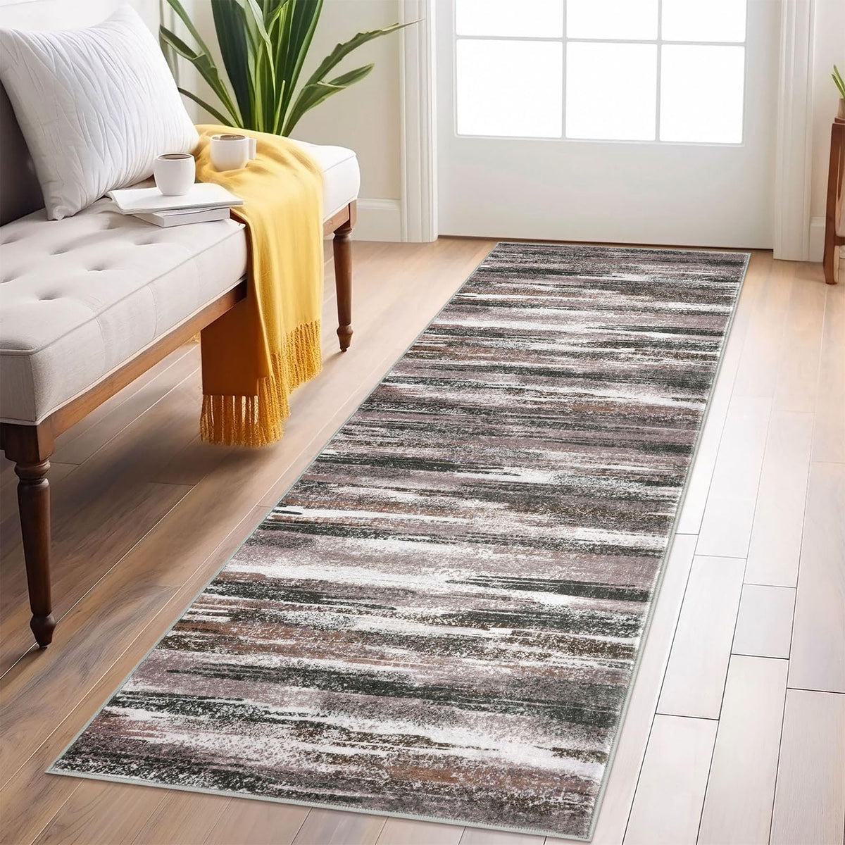 Lansny Abstract Washable 2x6 Runner Rug Non Slip Runners for Hallway