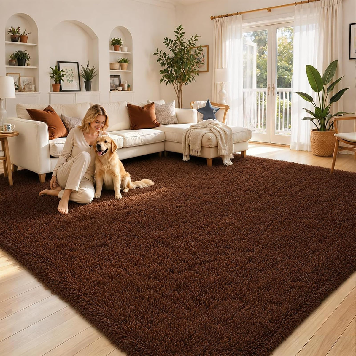 Small Shag Area Rug for Bedroom, 2x3 Cream Soft Plush Carpet