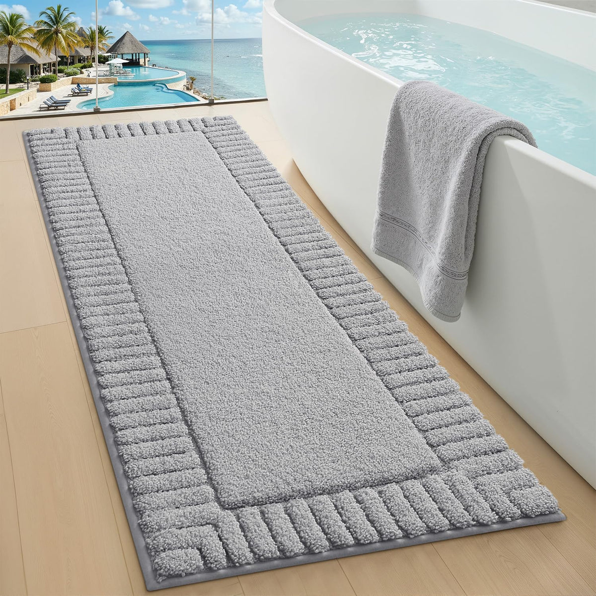 LUMI Soft Bathroom Rugs Absorbent, Non Slip Bath Mat 20x32, White