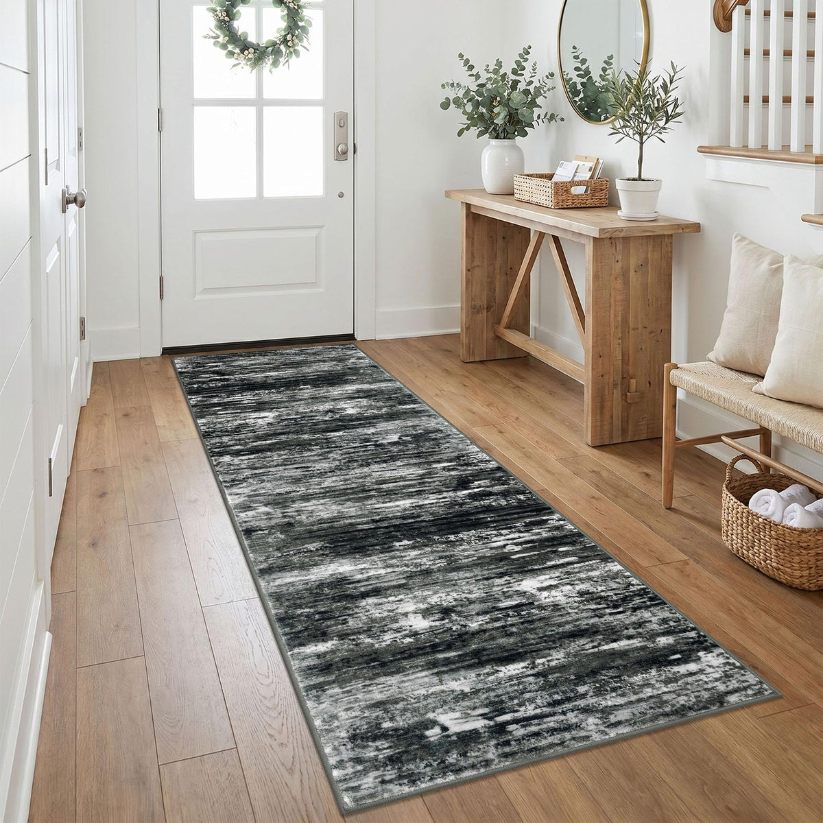 KOZYFLY Abstract Rugs for Entryway 2x3 Washable Small Area Rug Grey-Blue