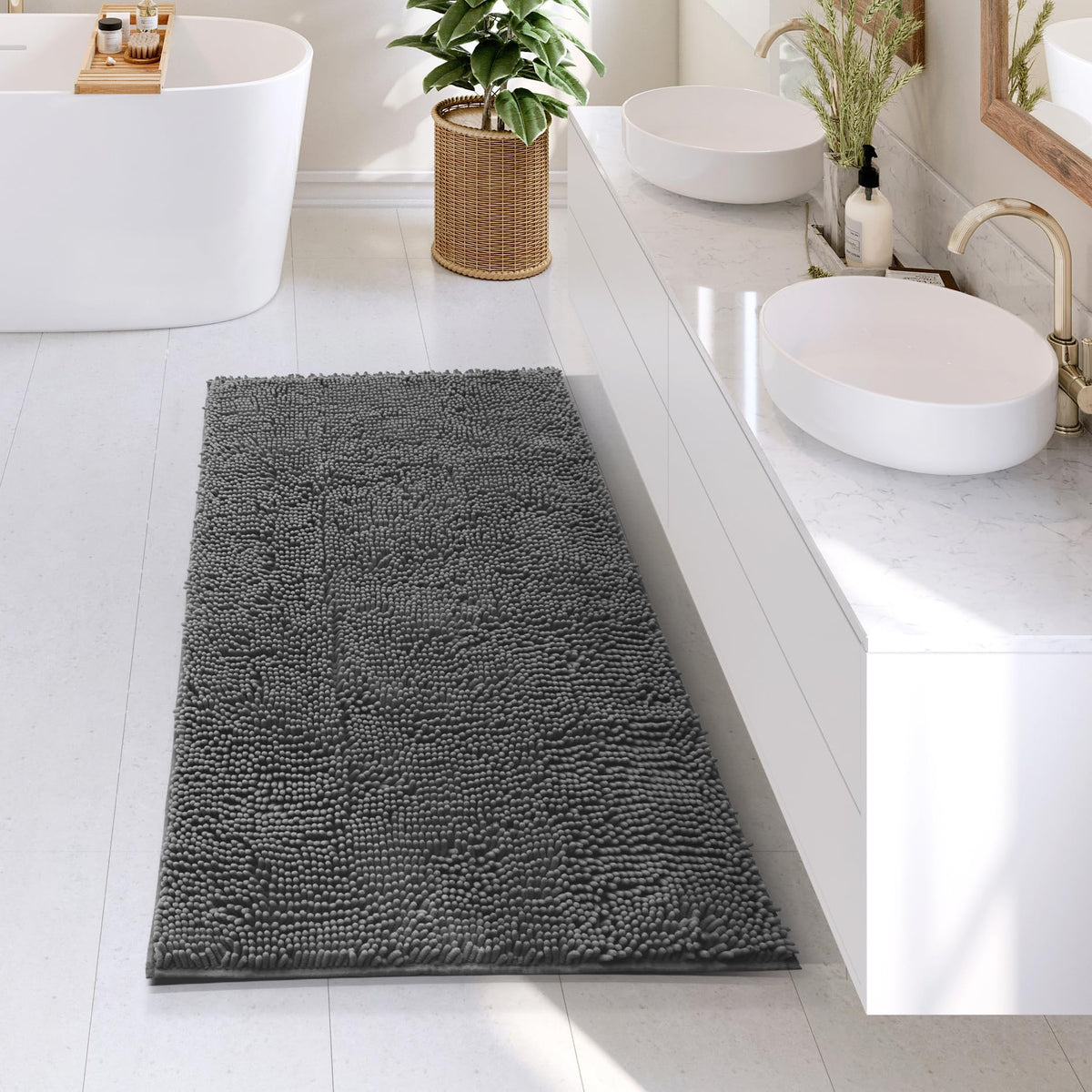 Hearth & Harbor Bathroom Rugs, Chenille Bath Mat - Machine Washable Bath Mats for Bathroom Non-Slip Backing Rubber, Quick Dry Bathroom Mat, 17 x 24 + 20 x 32 - Hunter Green
