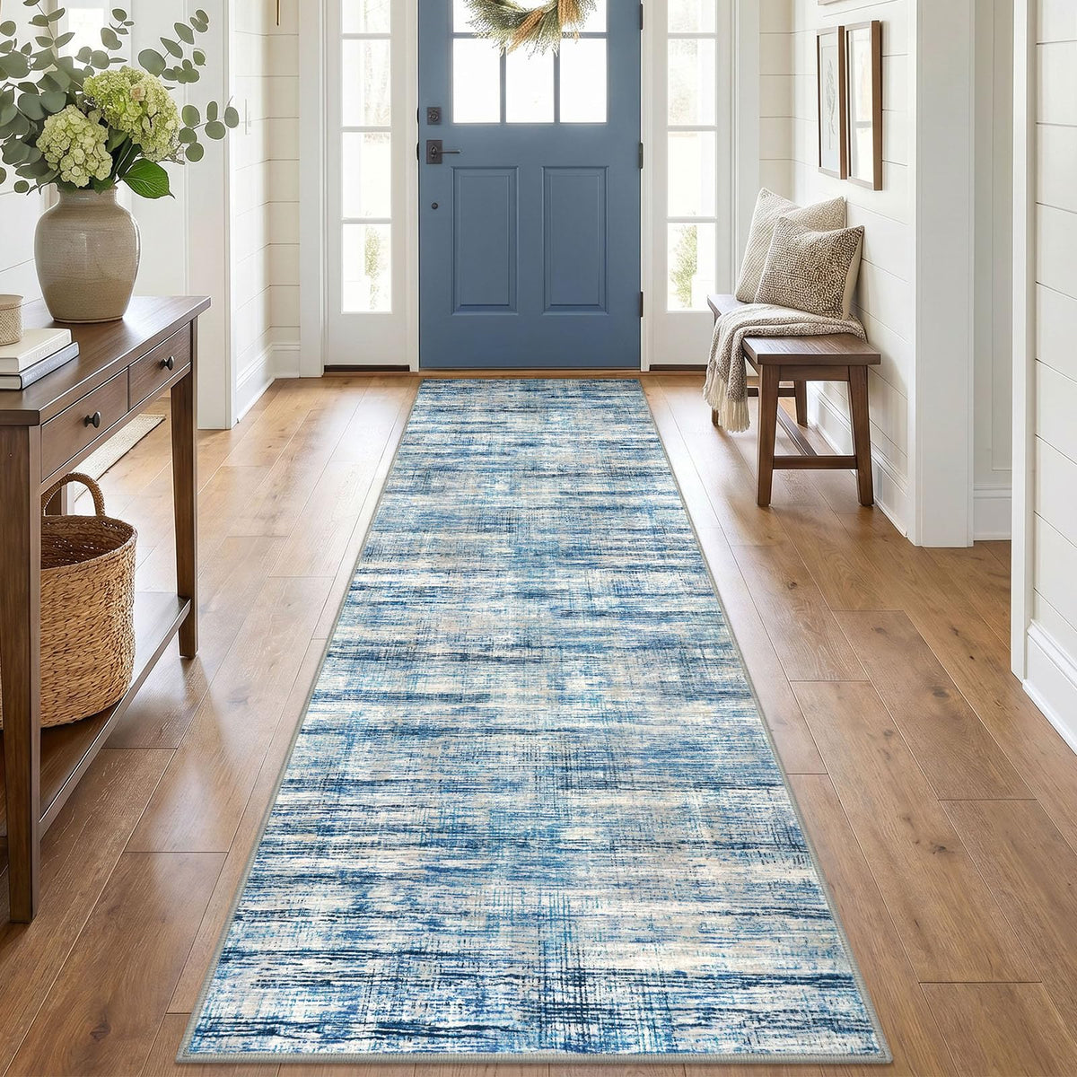 KOZYFLY Abstract Entryway Rug 2x3 Washable Door Mat Indoor Blue Beige