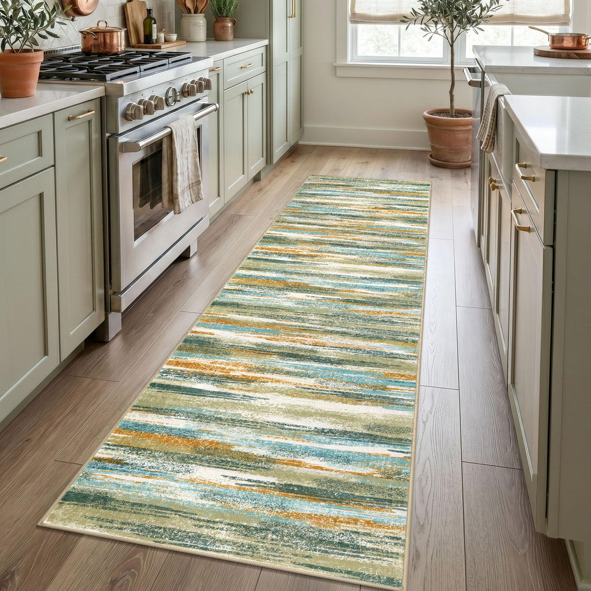 Lansny Abstract Washable 2x6 Runner Rug Non Slip Runners for Hallway