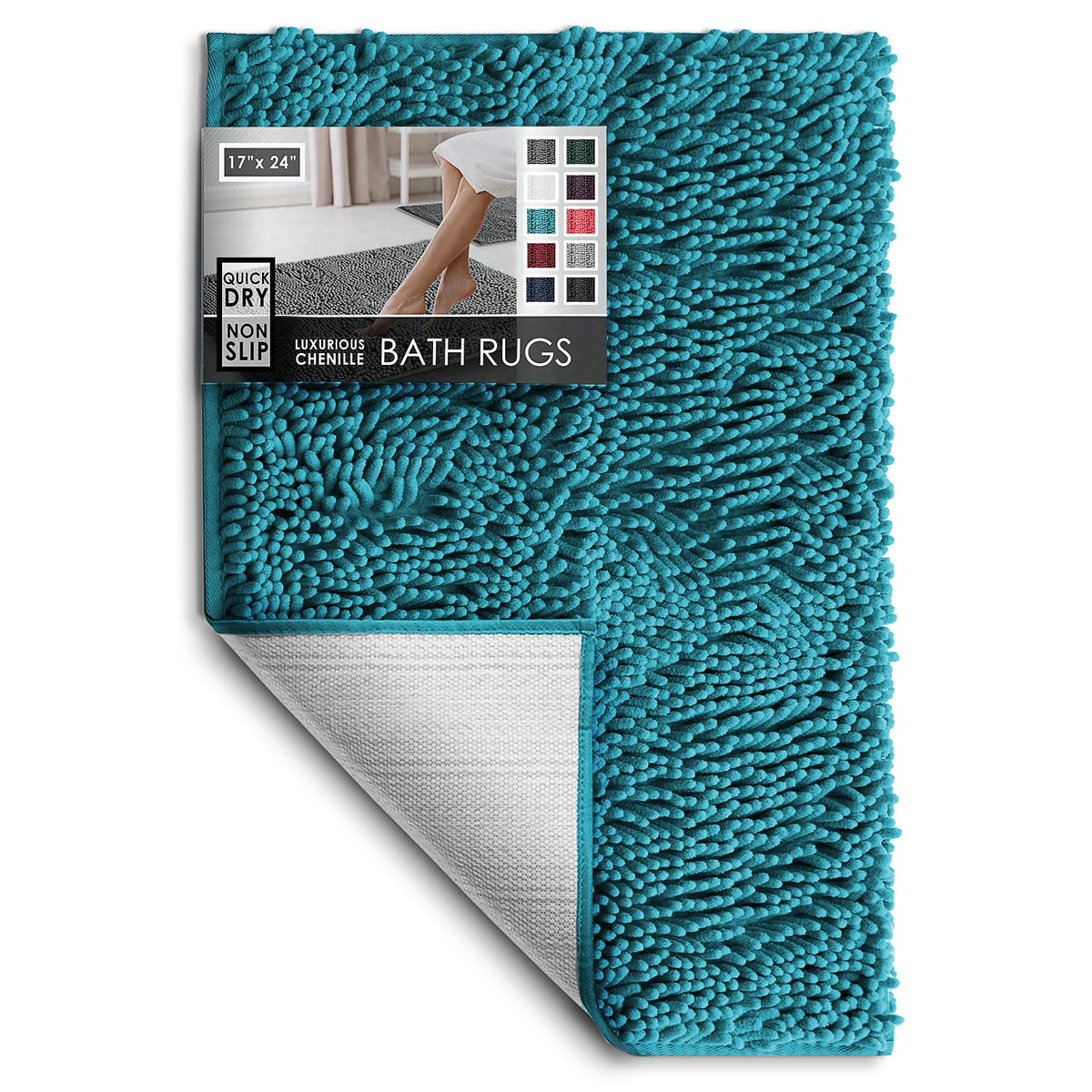 Hearth & Harbor Bathroom Rugs, Chenille Bath Mat - Machine Washable Bath Mats for Bathroom Non-Slip Backing Rubber, Quick Dry Bathroom Mat, 17 x 24 + 20 x 32 - Hunter Green