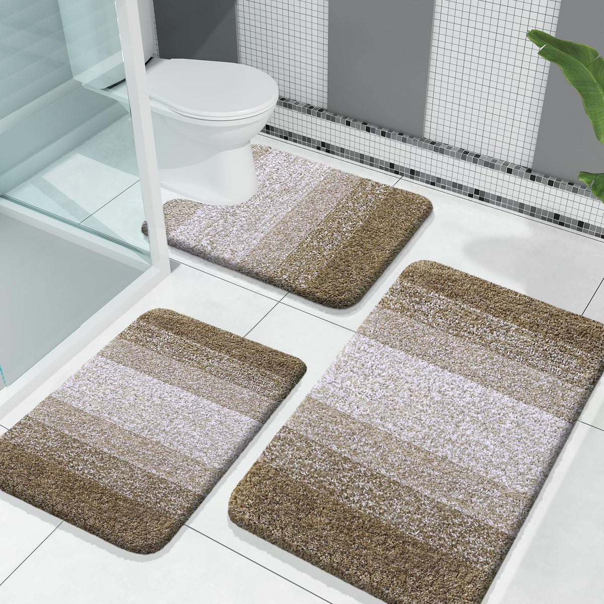 OLANLY Microfiber Bathroom Rugs Sets 3 Piece, Absorbent Bath Mats, Grey