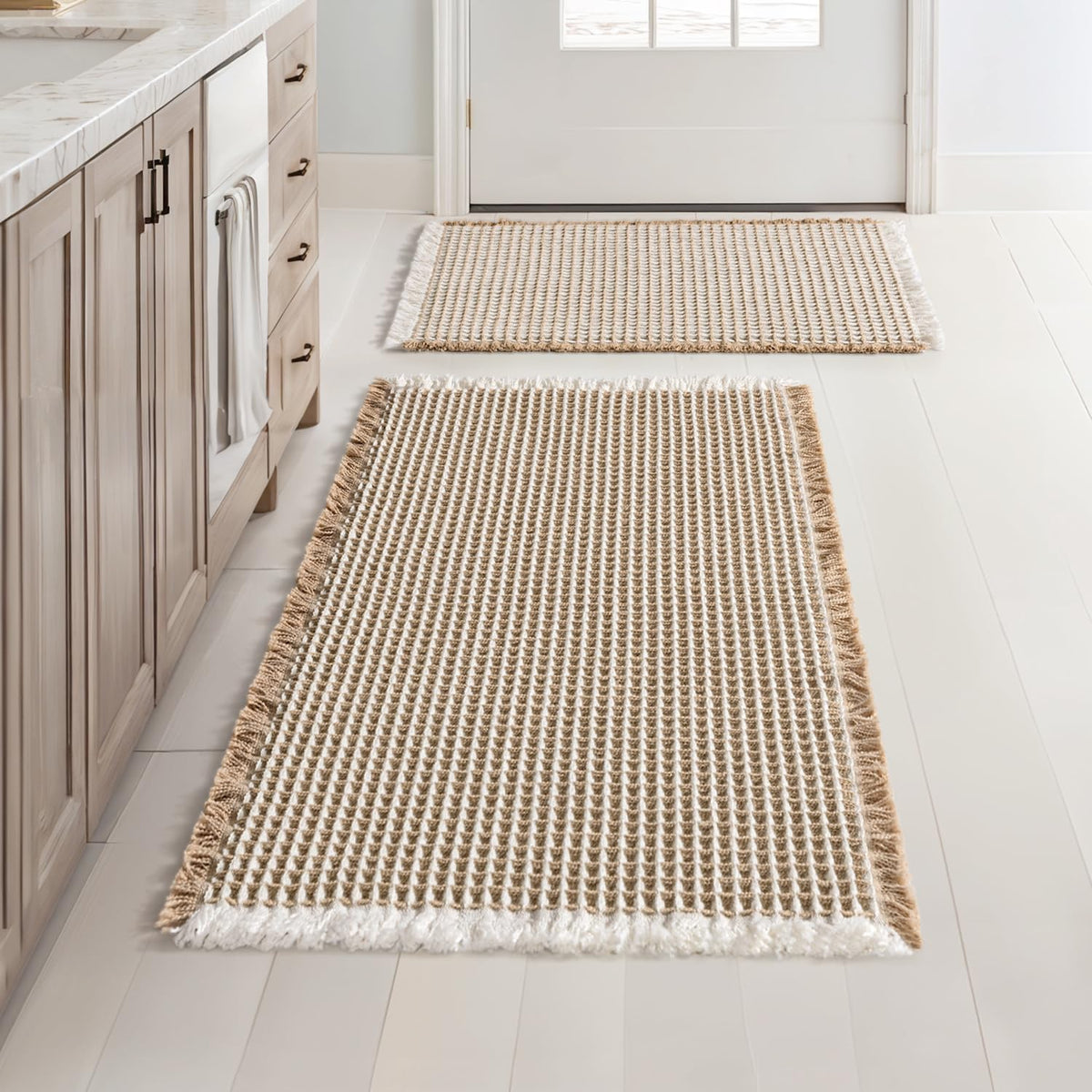 MIULEE Set of 2 Waffle Bathroom Rugs Boho Bath Mat Brown 18x30 Inch