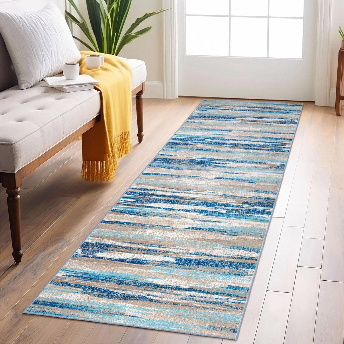 Lansny Abstract Washable 2x6 Runner Rug Non Slip Runners for Hallway