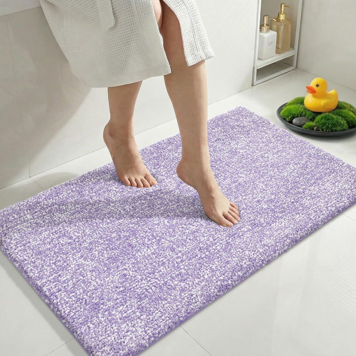 Yimobra Non Slip Machine Washable Bathroom Rug 24x17 Light Beige and White