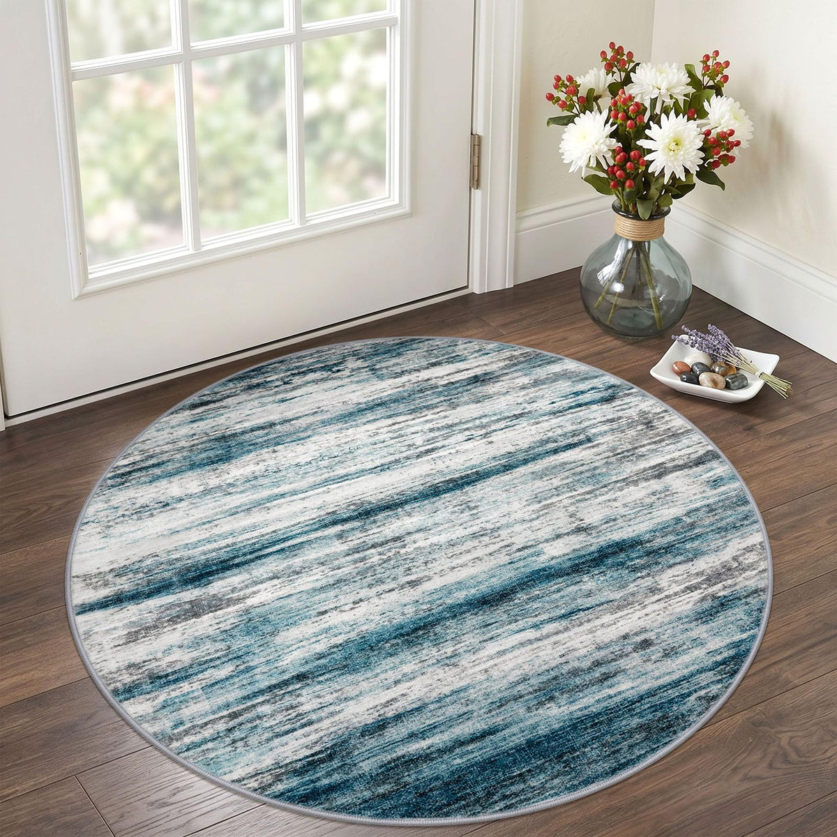 KOZYFLY Abstract Entryway Rug 2x3 Washable Door Mat Indoor Blue Beige