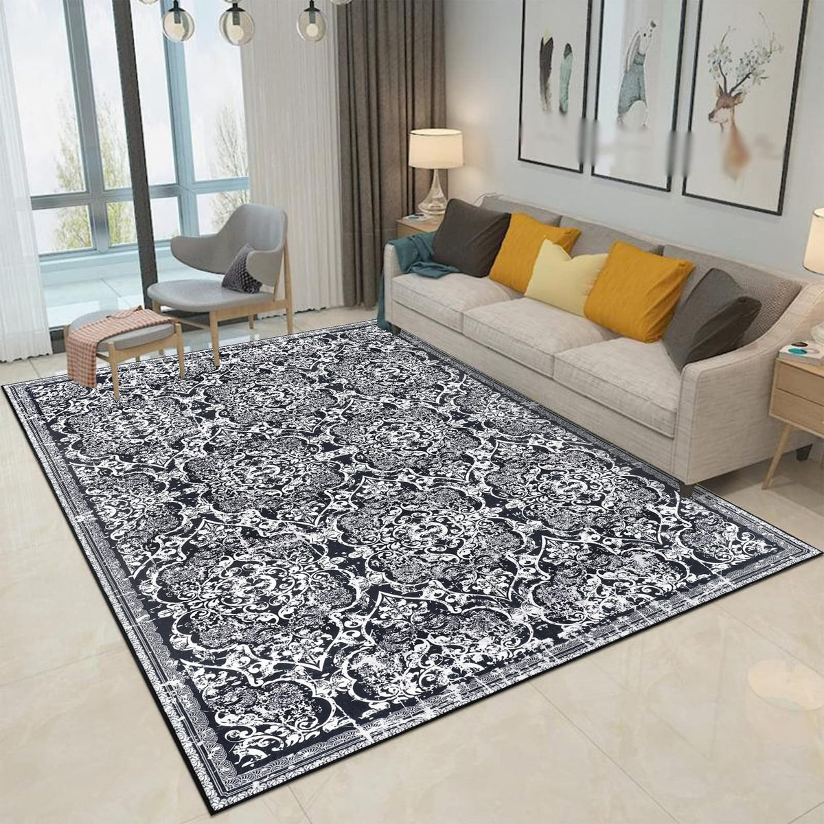 Vaukki Hallway Runner 2x6 ft, Grey Vintage Shaggy Soft Kitchen Rug