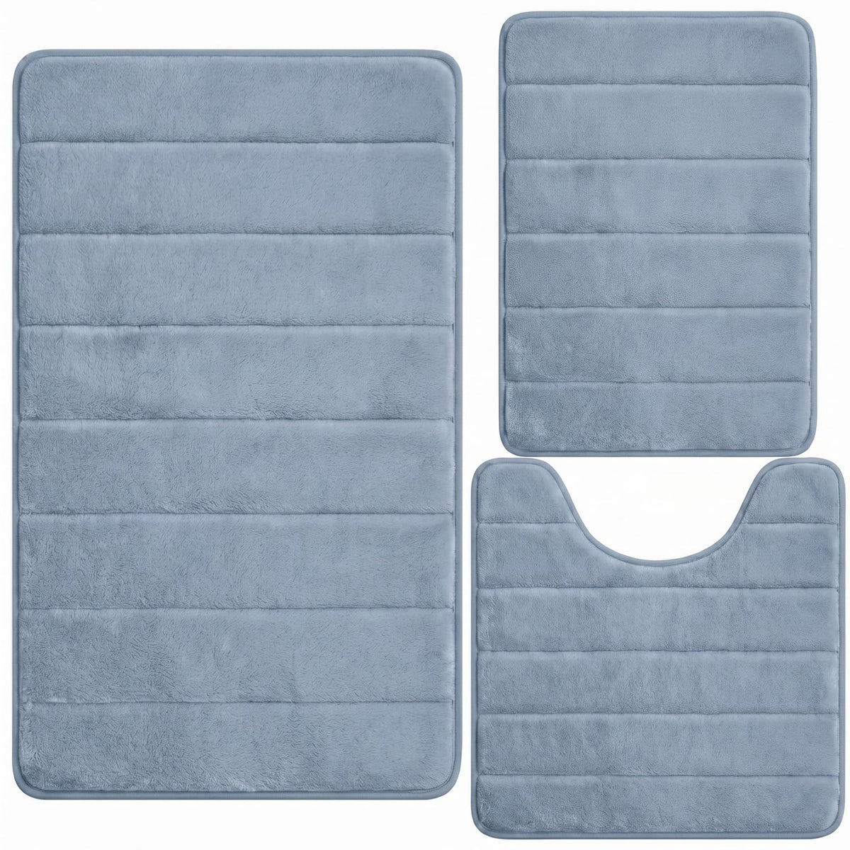 Bathroom Rugs Set 3 Piece, Memory Foam Bath Rugs, Non Slip Washable Bathroom Rug Set, Extra Soft Absorbent Bath Mats with U-Shaped Toilet Rug, Black