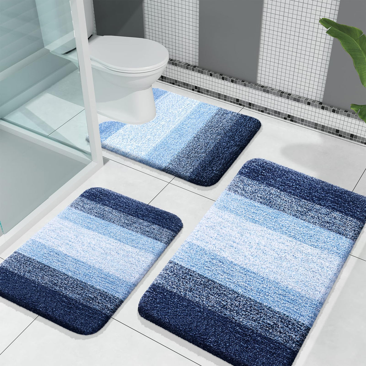 OLANLY Microfiber Bathroom Rugs Sets 3 Piece, Absorbent Bath Mats, Grey