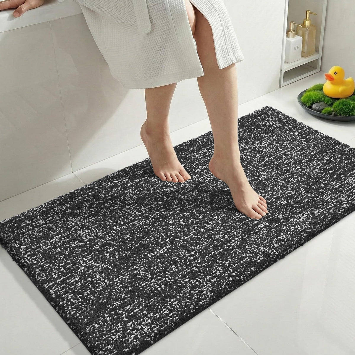 Yimobra Non Slip Machine Washable Bathroom Rug 24x17 Light Beige and White